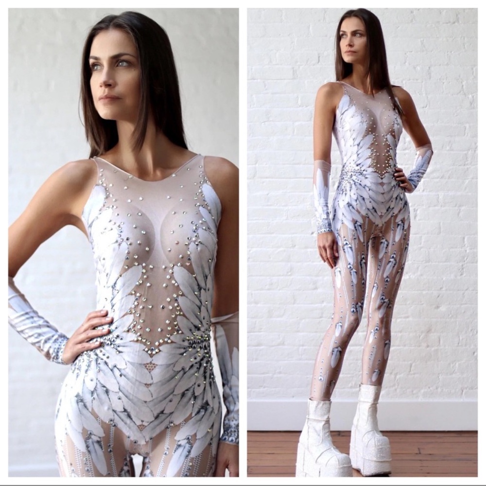 SOLD Harmonia Sold Out Snow Bird Bodysuit Catsuit Festival Rave NYE